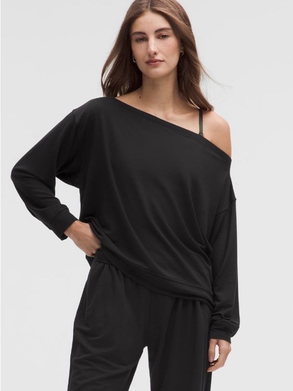 Lululemon NWT BeCalm Oversized Boatneck Long Sleeve Shirt Top Black Size M